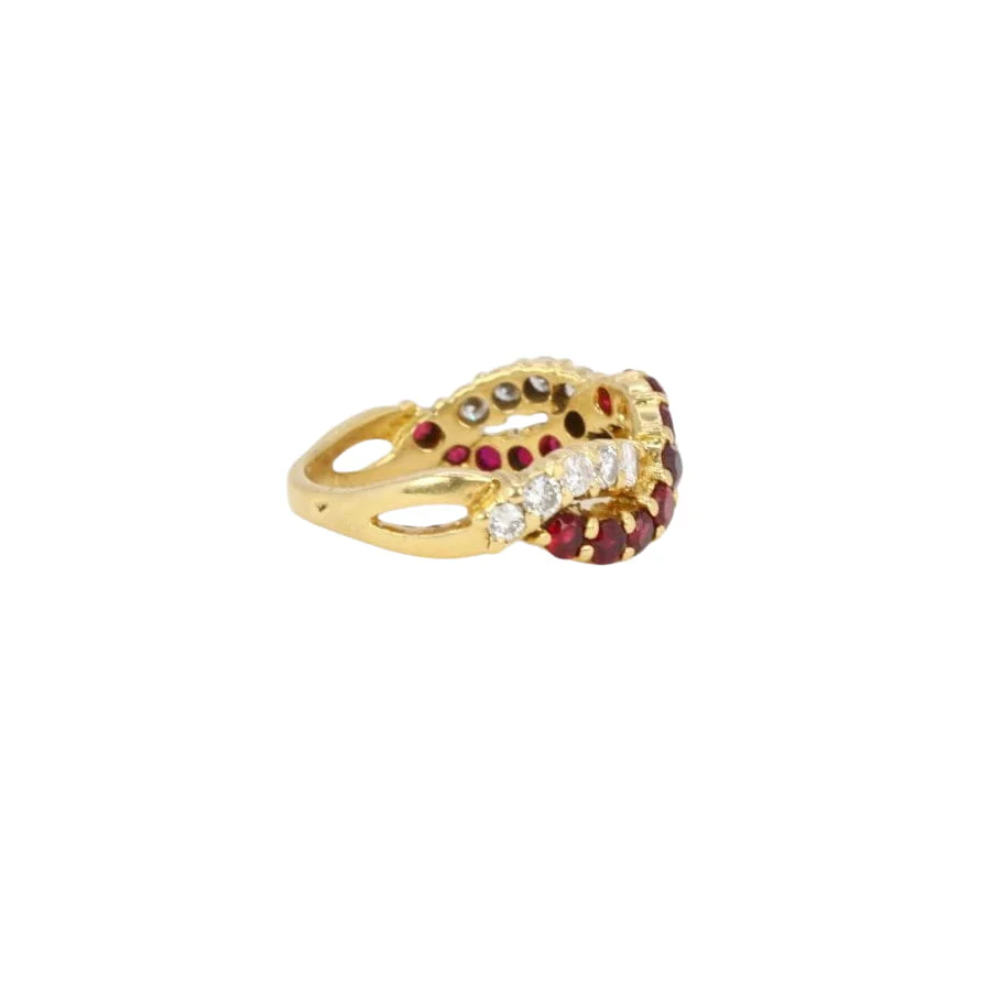 Bague vintage torsadée or jaune diamants rubis - Image 4