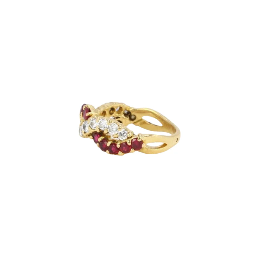 Bague vintage torsadée or jaune diamants rubis - Image 6