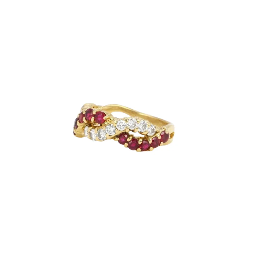 Bague vintage torsadée or jaune diamants rubis - Image 7