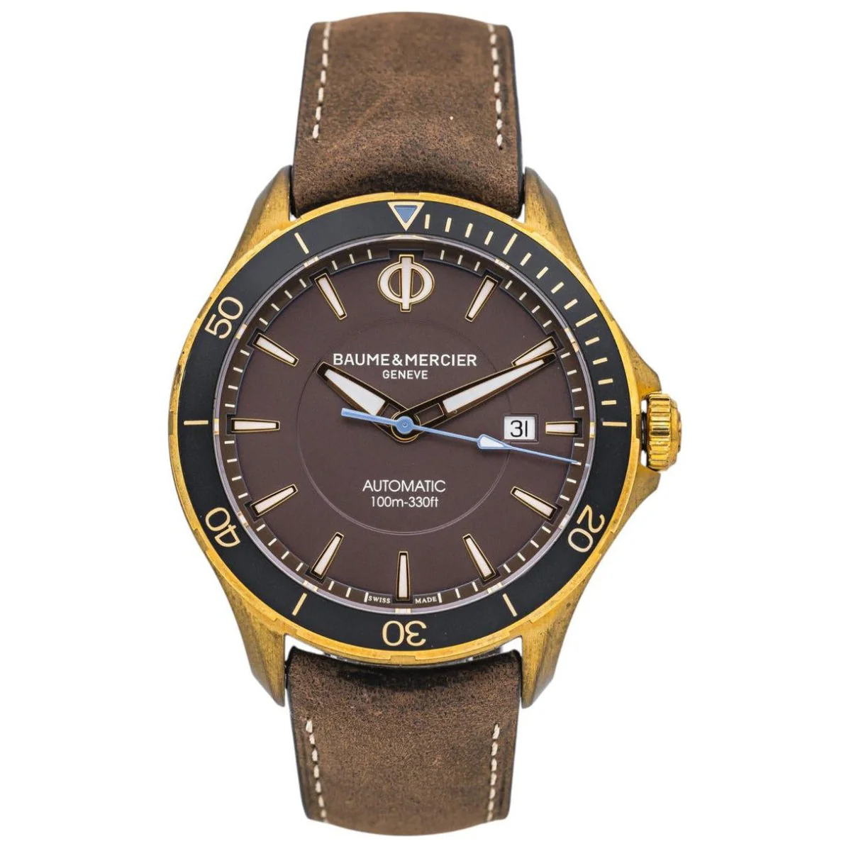 Montre BAUME & MERCIER "Clifton Club" en bronze et cuir