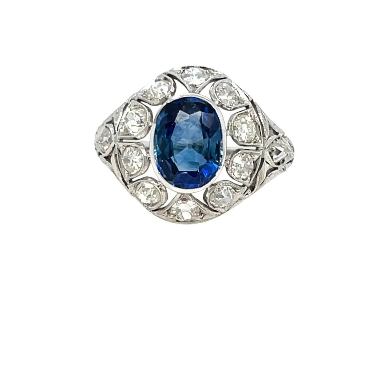 Belle Époque Certified 2.44 Carat Unheated Sapphire Diamond Gold Ring - Image 3