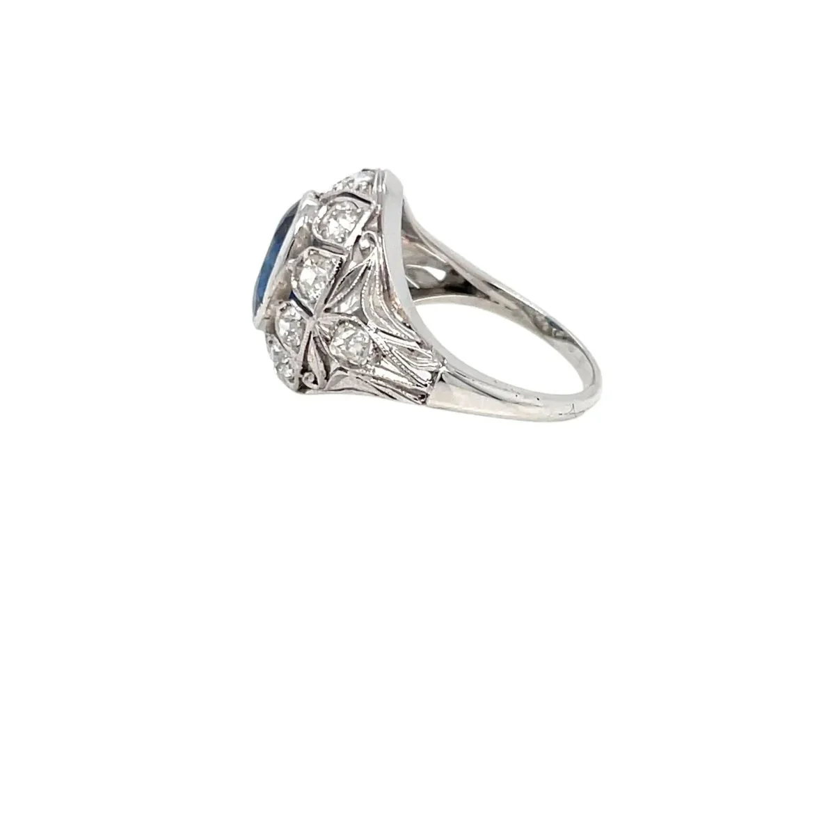 Belle Époque Certified 2.44 Carat Unheated Sapphire Diamond Gold Ring - Image 5