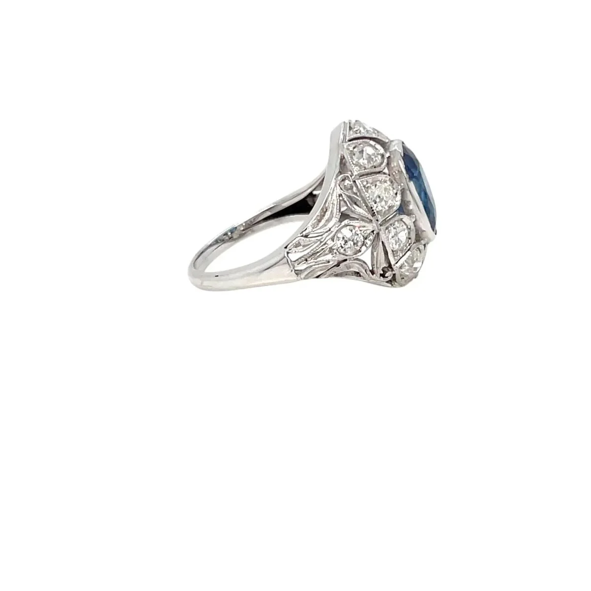Belle Époque Certified 2.44 Carat Unheated Sapphire Diamond Gold Ring - Image 6