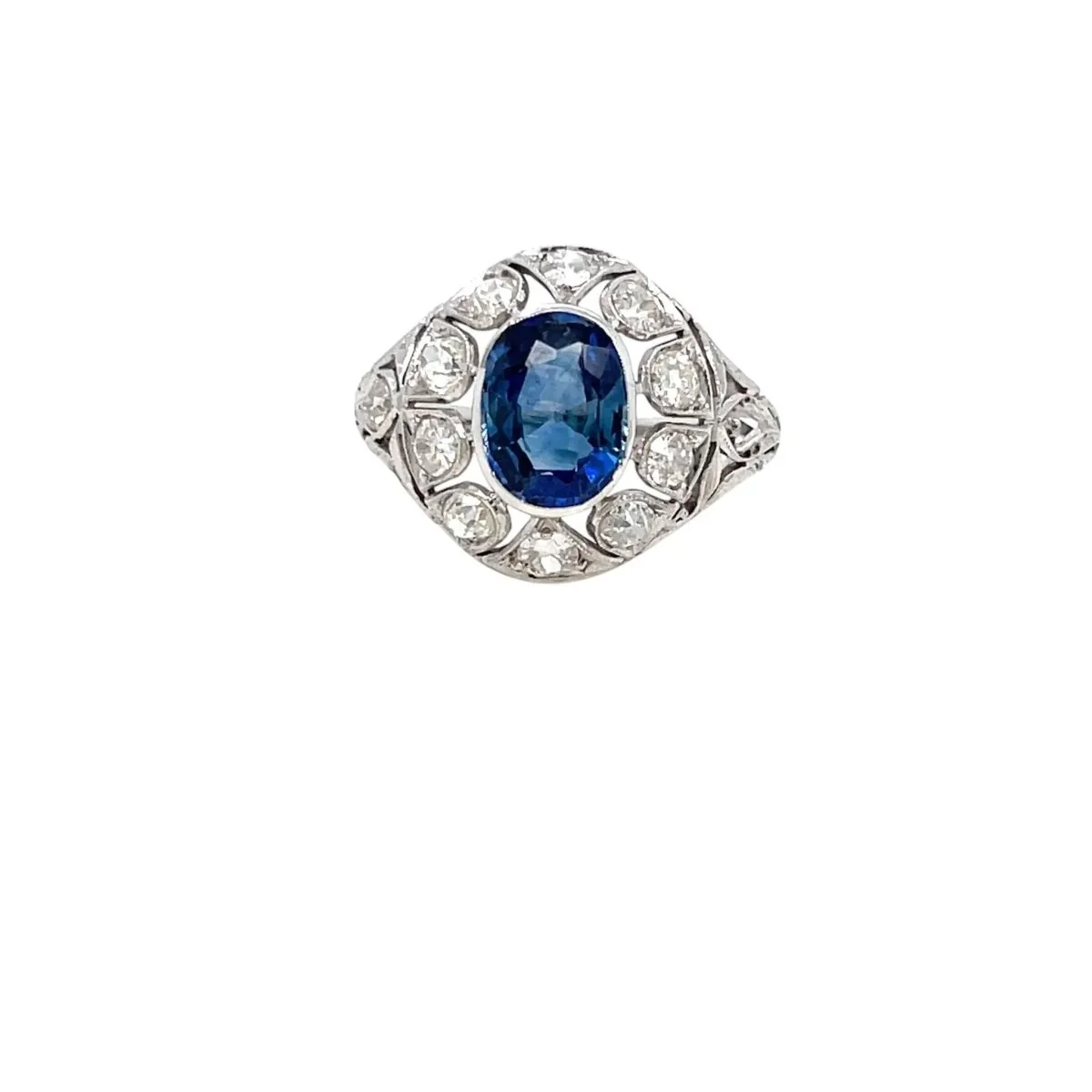 Belle Époque Certified 2.44 Carat Unheated Sapphire Diamond Gold Ring - Image 7
