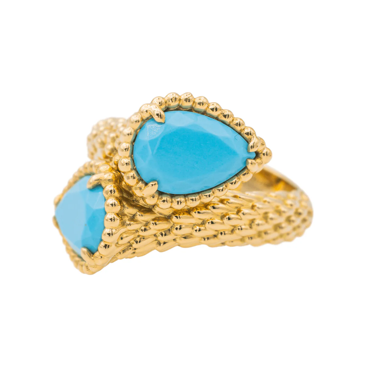 Bague Toi & Moi BOUCHERON "Serpent Bohème" en or jaune et turquoises - Image 6