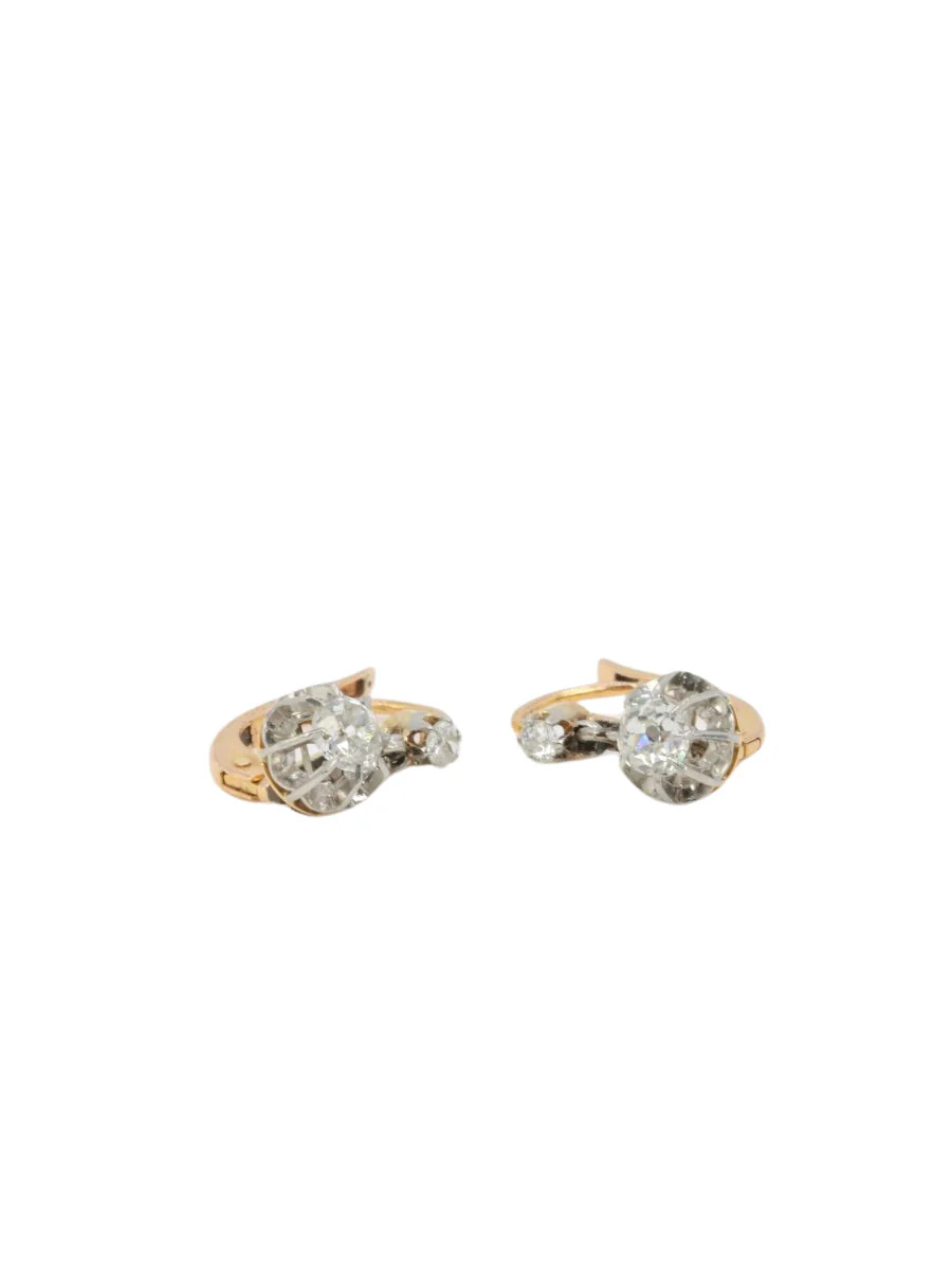 Boucle d’oreilles dormeuses anciennes en or, argent et diamants taille ancienne - Image 4