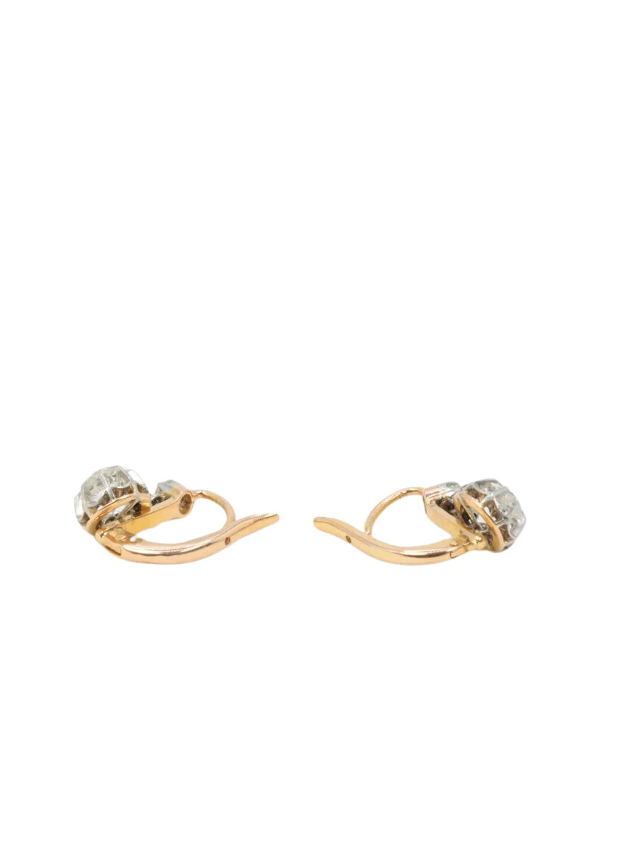 Boucle d’oreilles dormeuses anciennes en or, argent et diamants taille ancienne - Image 5