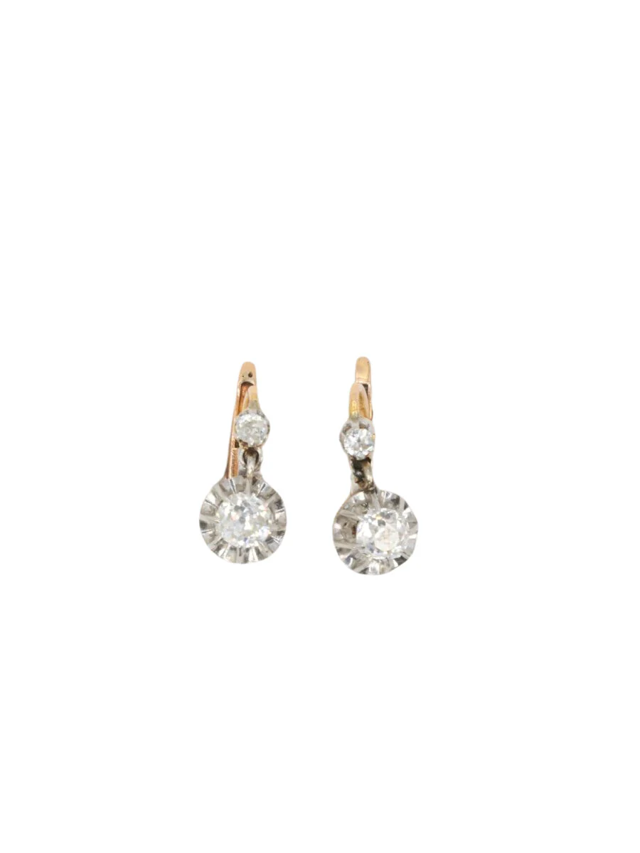 Boucle d’oreilles dormeuses anciennes en or, argent et diamants taille ancienne - Image 6