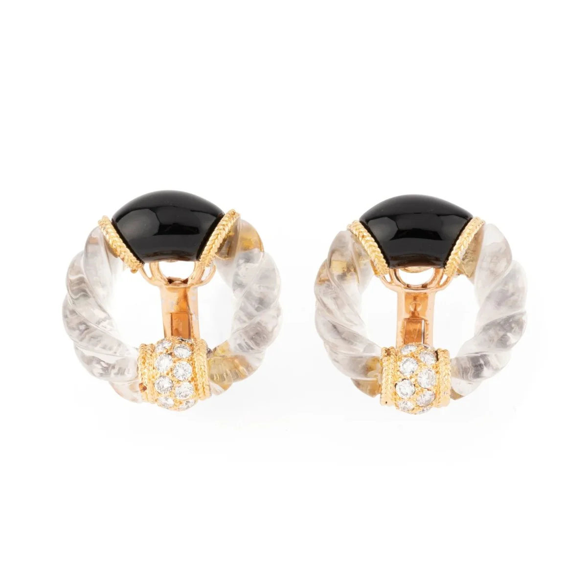 Boucle d'oreille en or jaune onyx,cristal de roche et diamant de la maison Boucheron - Image 2