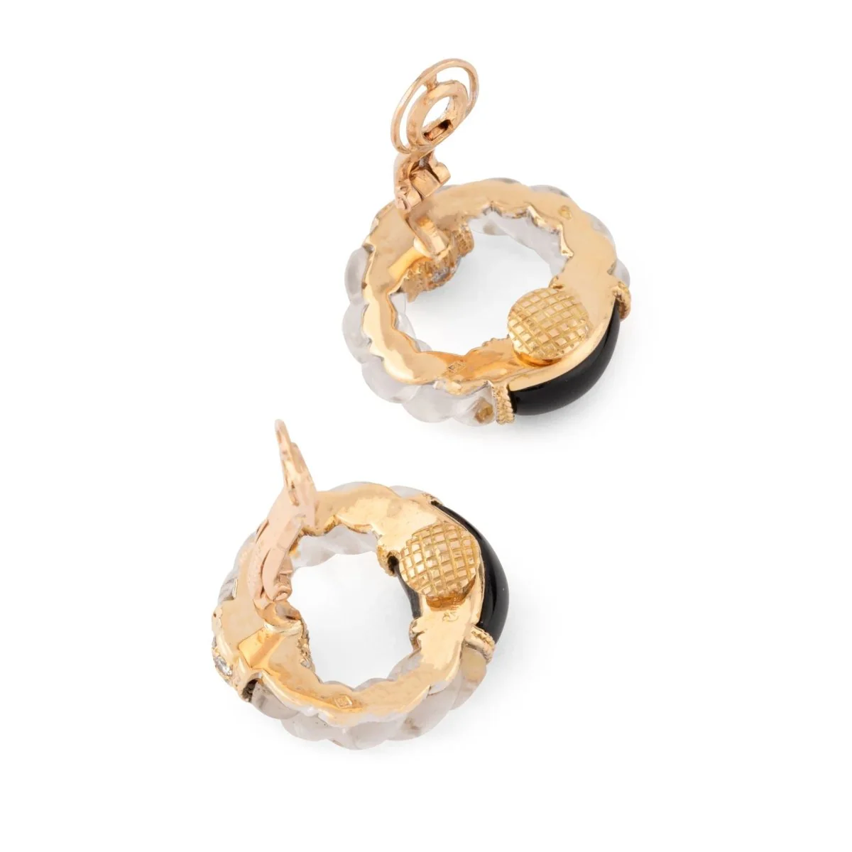 Boucle d'oreille en or jaune onyx,cristal de roche et diamant de la maison Boucheron - Image 6