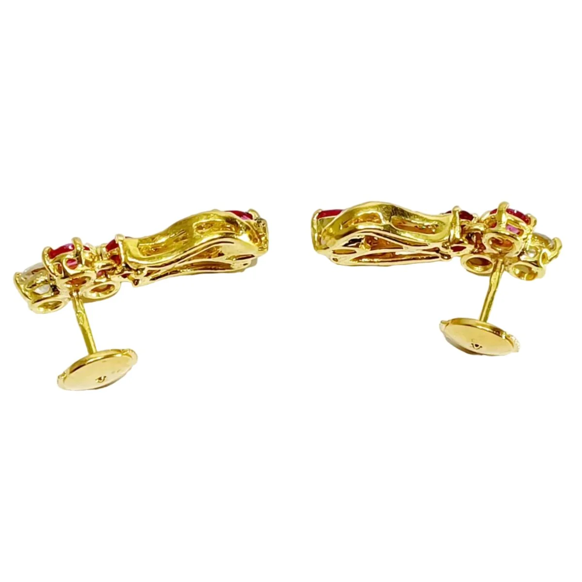 Boucle d'oreilles Pendantes en or jaune, rubis et diamants - Image 5