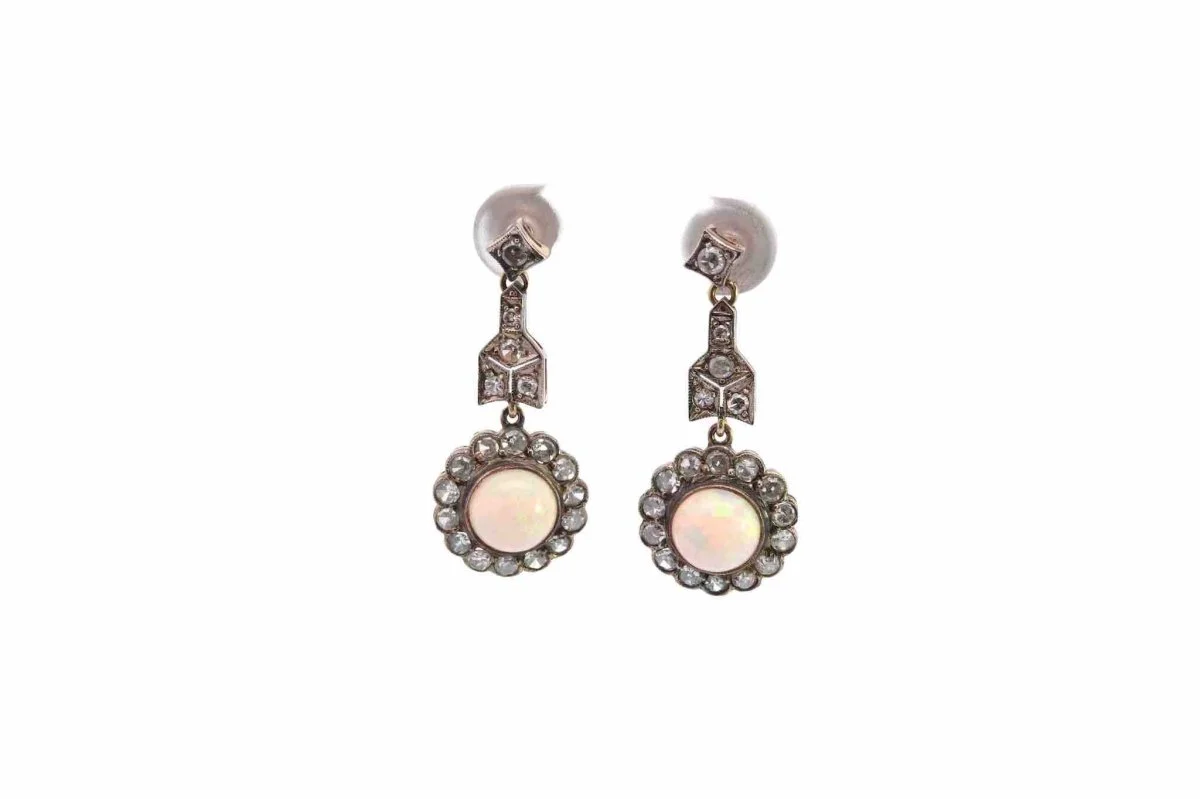 Boucles anciennes opales et diamants - Image 2