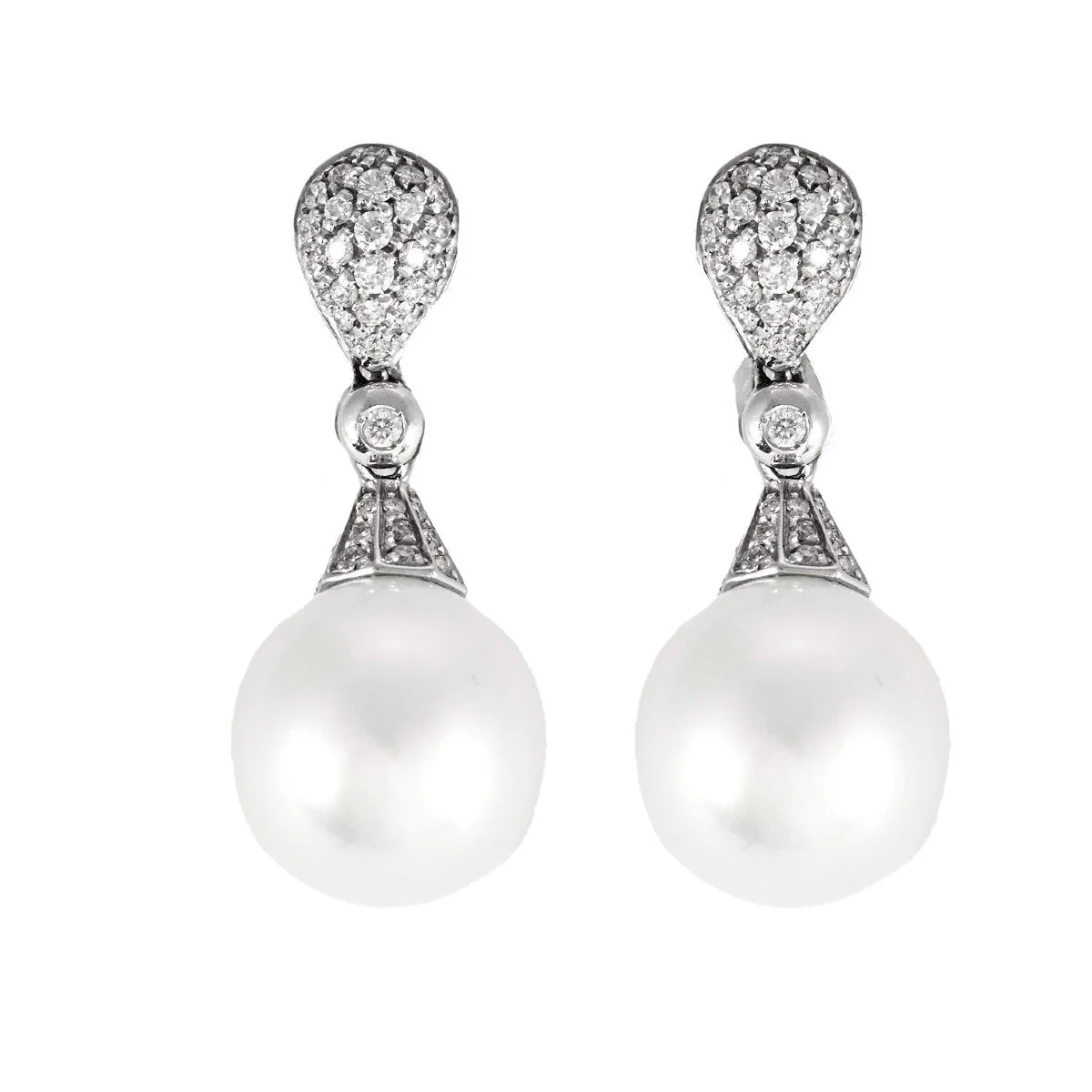Boucles d'oreilles Pendantes en or blanc, perles et diamants