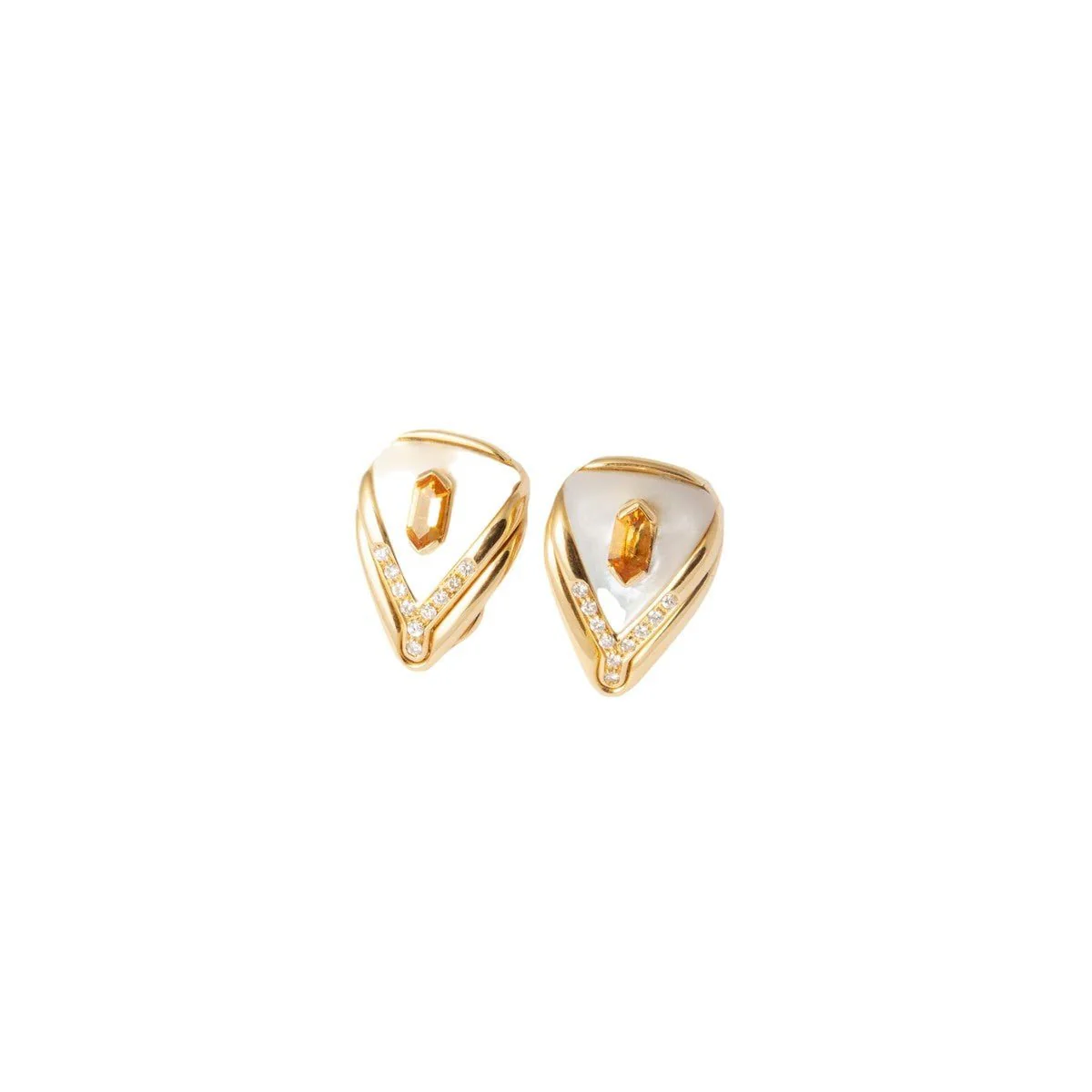 Boucles d’oreilles Clip en or jaune, nacre, citrine et diamants