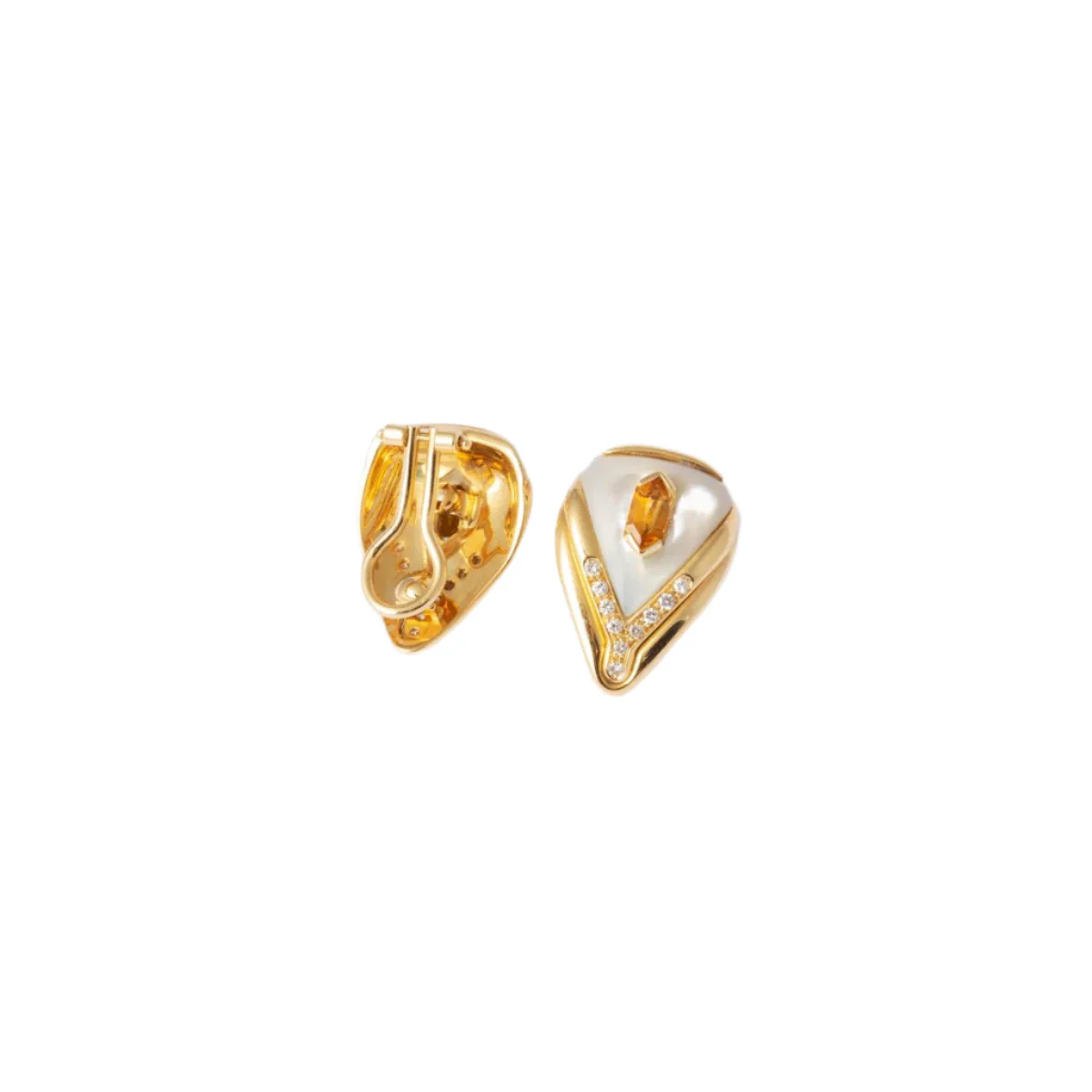 Boucles d’oreilles Clip en or jaune, nacre, citrine et diamants - Image 3
