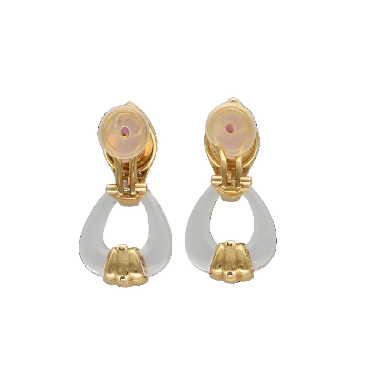 Boucles d'oreilles Clips en or jaune, tourmalines, cristal et diamants - Image 3