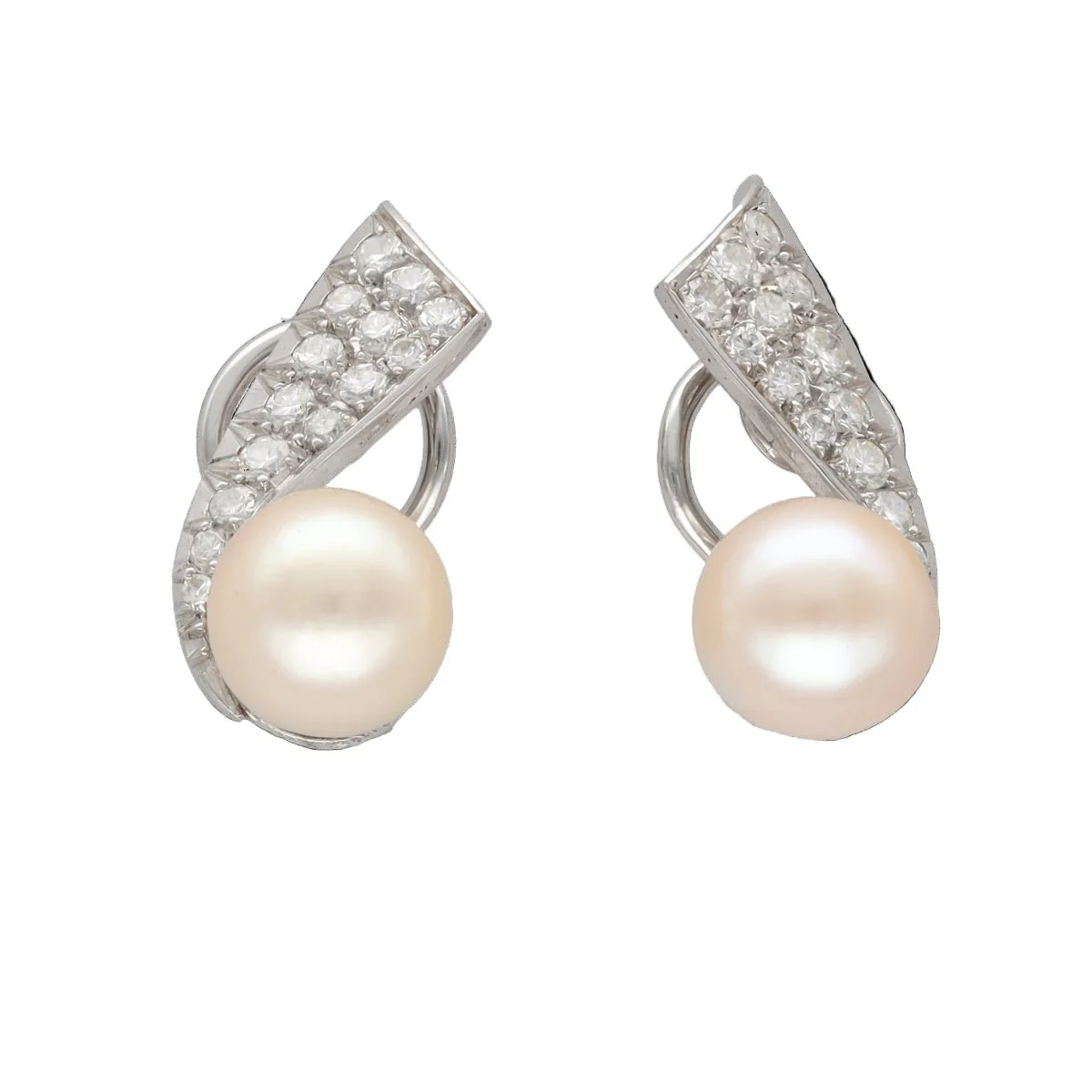 Boucles d'oreilles Clips en or blanc, perles et diamants