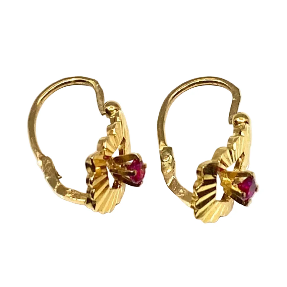 Boucles d’oreilles Dormeuses en or jaune et pierre rouge - Image 2