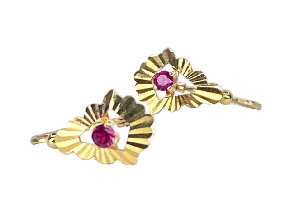 Boucles d’oreilles Dormeuses en or jaune et pierre rouge - Image 3