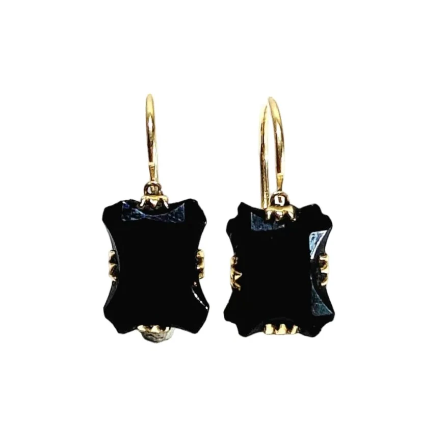 Boucles d’oreilles Dormeuses en or jaune et onyx