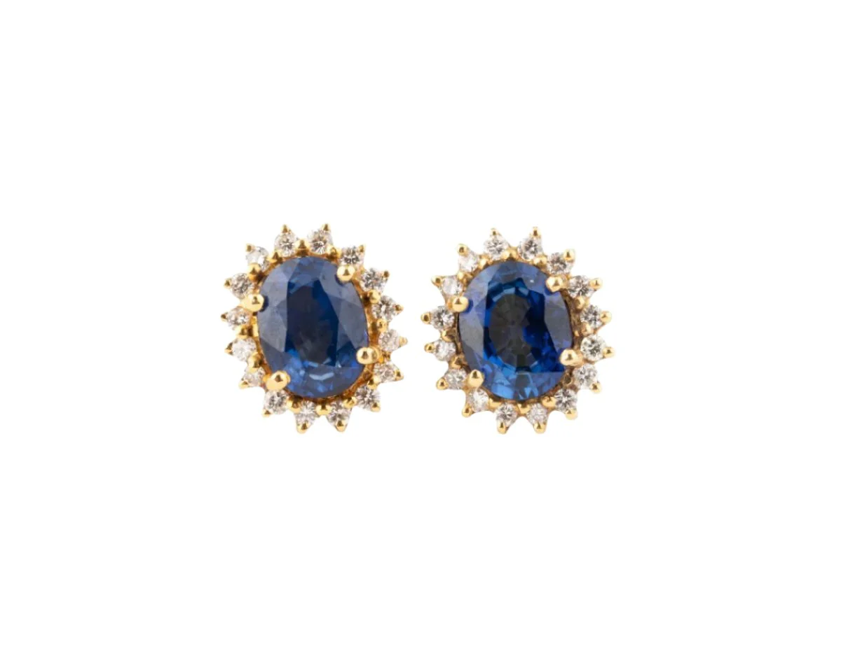 Boucles d’oreilles Marguerite en or jaune, saphir et diamants