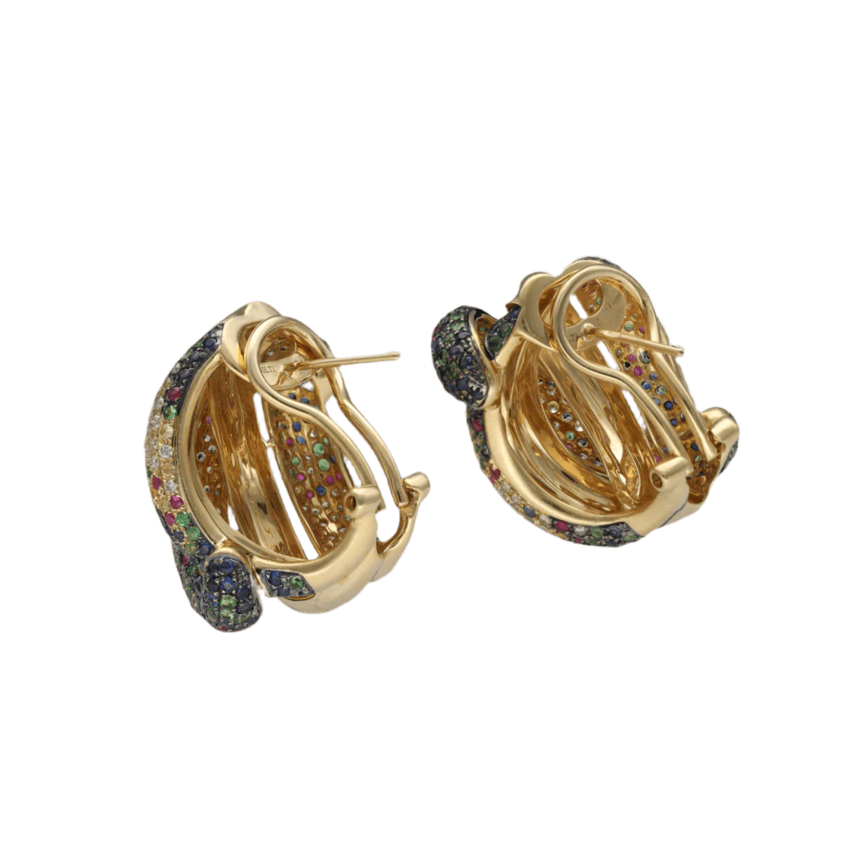 Boucles d'oreilles Clips en or jaune, rubis, saphirs, émeraudes et diamants - Image 3
