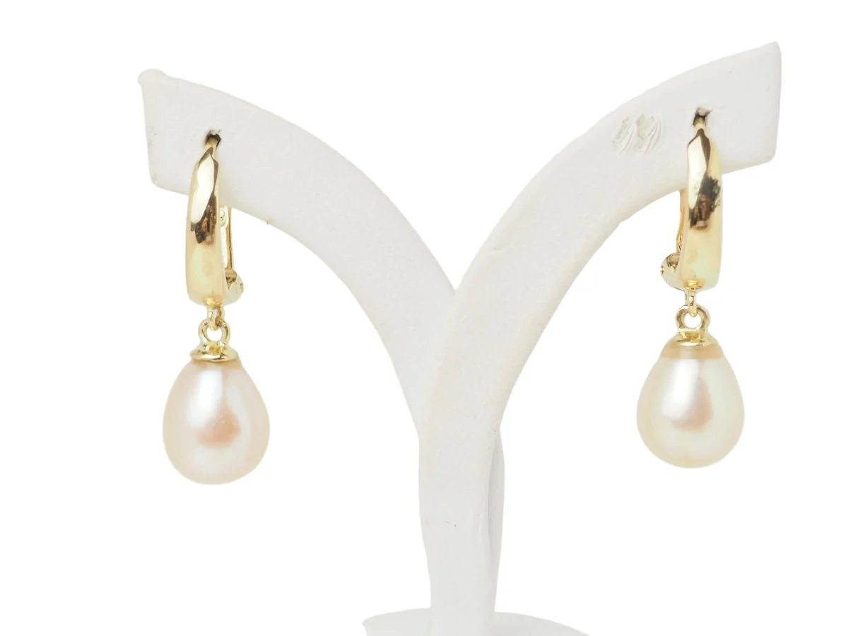 Boucles d’oreilles Pendantes en or jaune et perles - Image 2