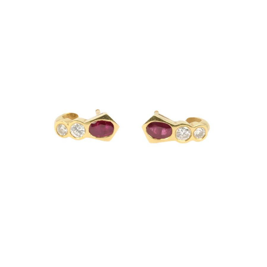 Boucles d’oreilles en or jaune, rubis et diamants - Image 3