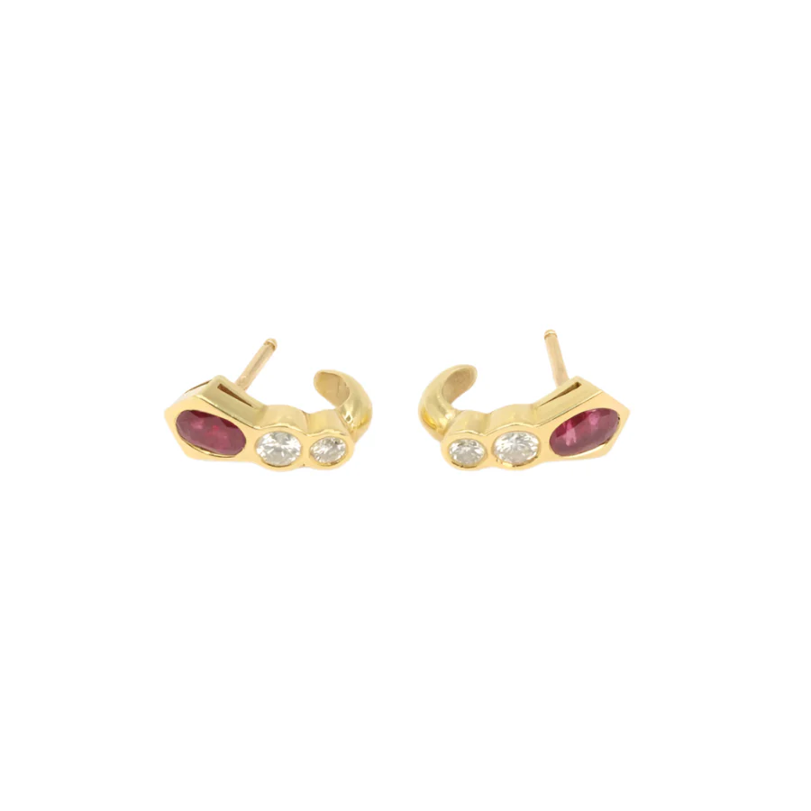 Boucles d’oreilles en or jaune, rubis et diamants - Image 4