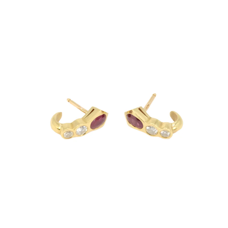 Boucles d’oreilles en or jaune, rubis et diamants - Image 6