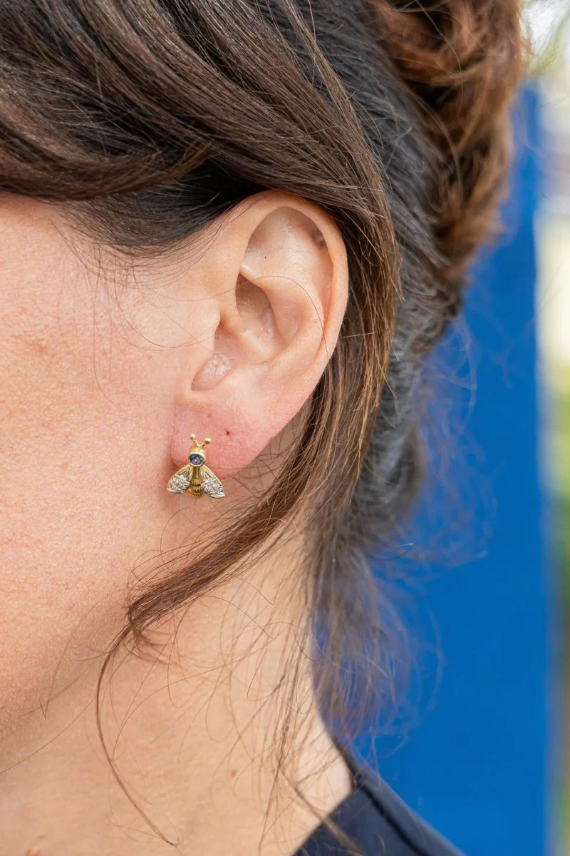 Boucles d'oreille Abeilles Or jaune Saphir - Image 2