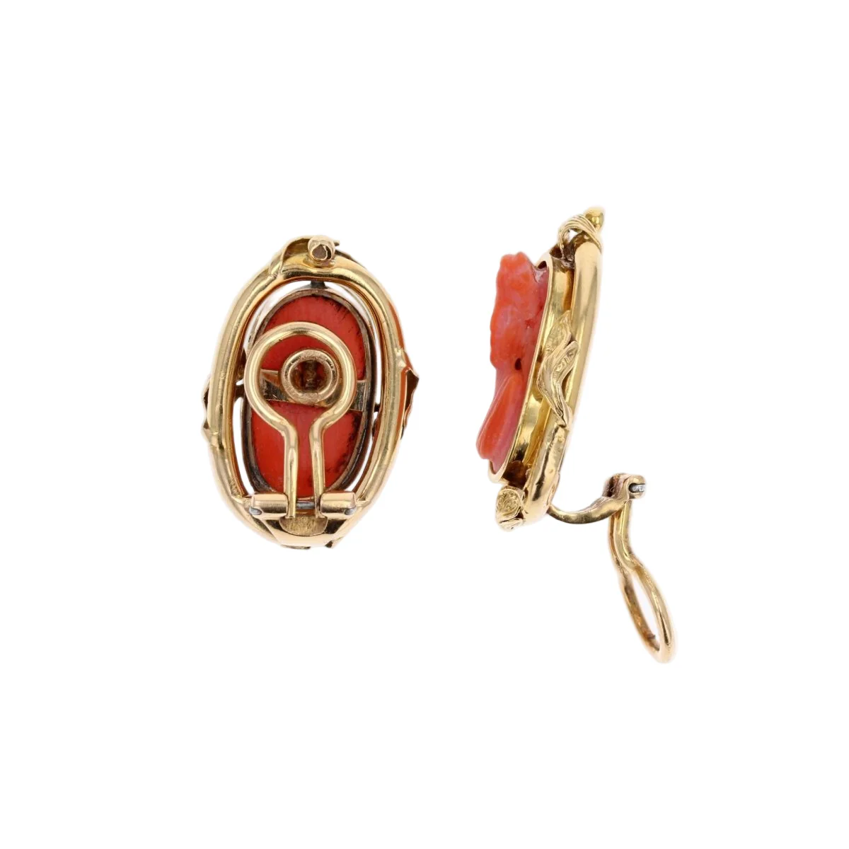 Boucles d'oreilles Clips en or jaune et corail - Image 4