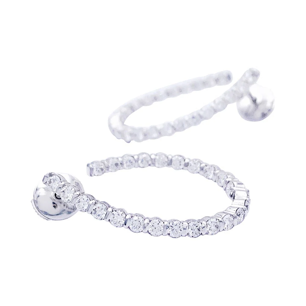 Boucles d'oreille créoles or blanc, diamants. - Image 4