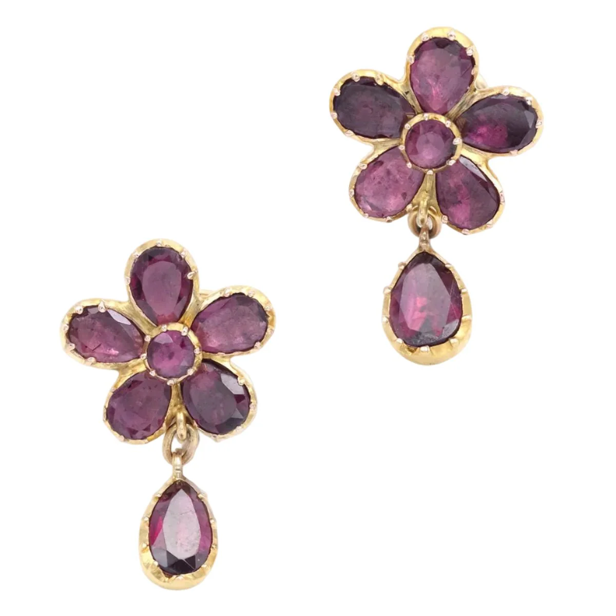 Boucles d'oreilles Puces en or jaune et grenats