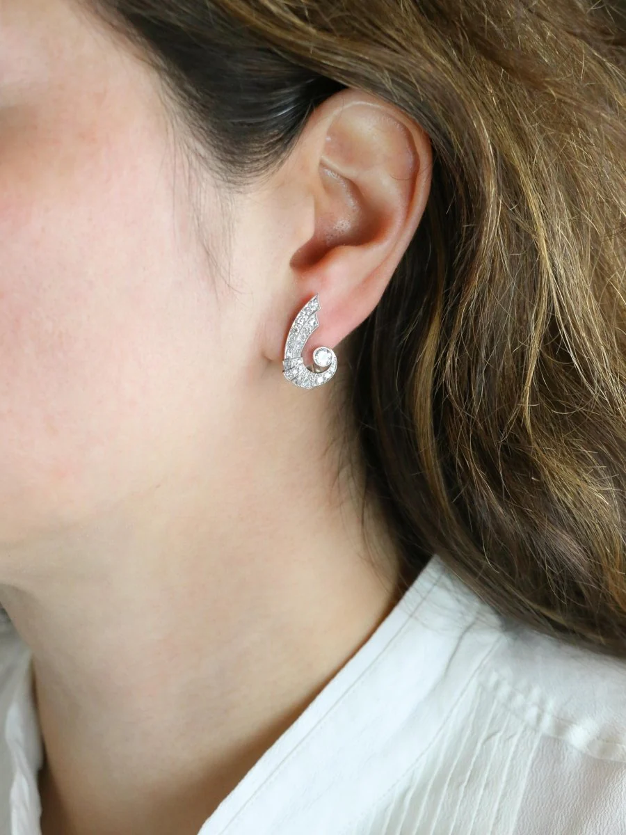 Boucles d'oreilles Ailes diamants Art Déco - Image 8