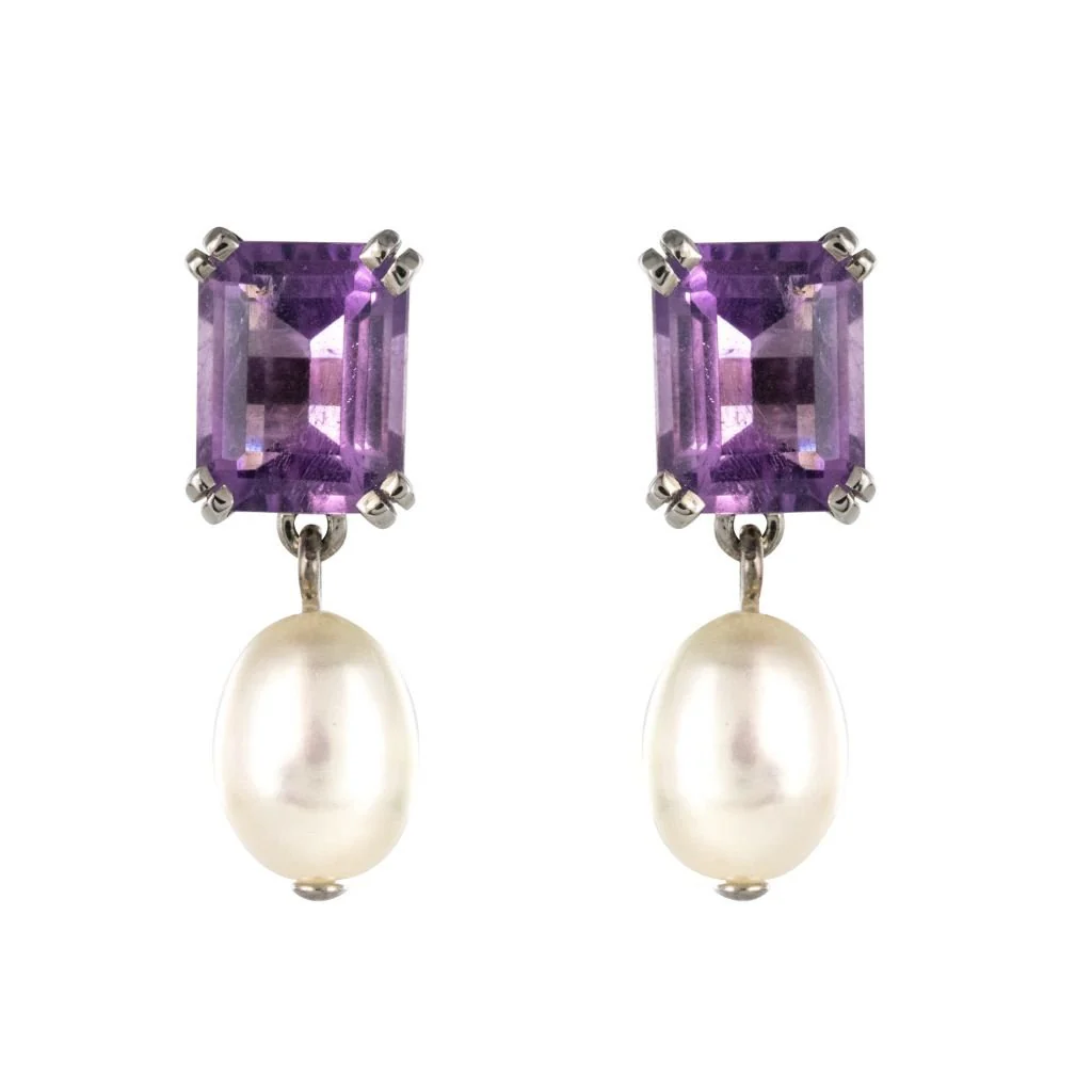 Boucles d'oreilles Puces en or blanc et perle