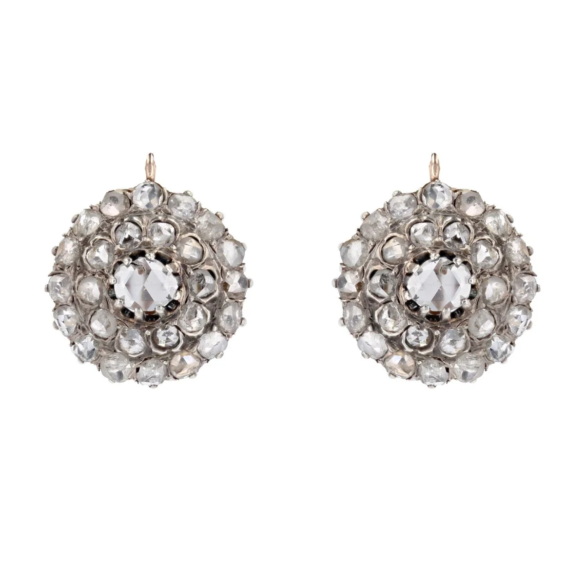 Boucles d'oreilles Dormeuses en or rose, argent et diamants