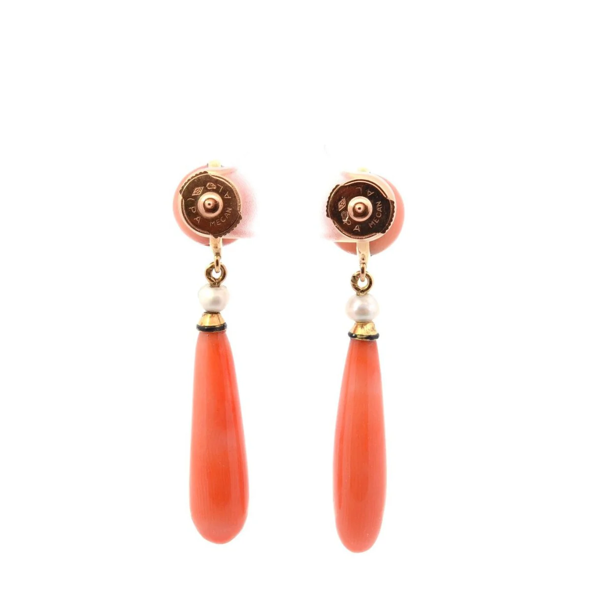 Boucles d'oreilles Pendantes en or jaune, corail et perles - Image 2