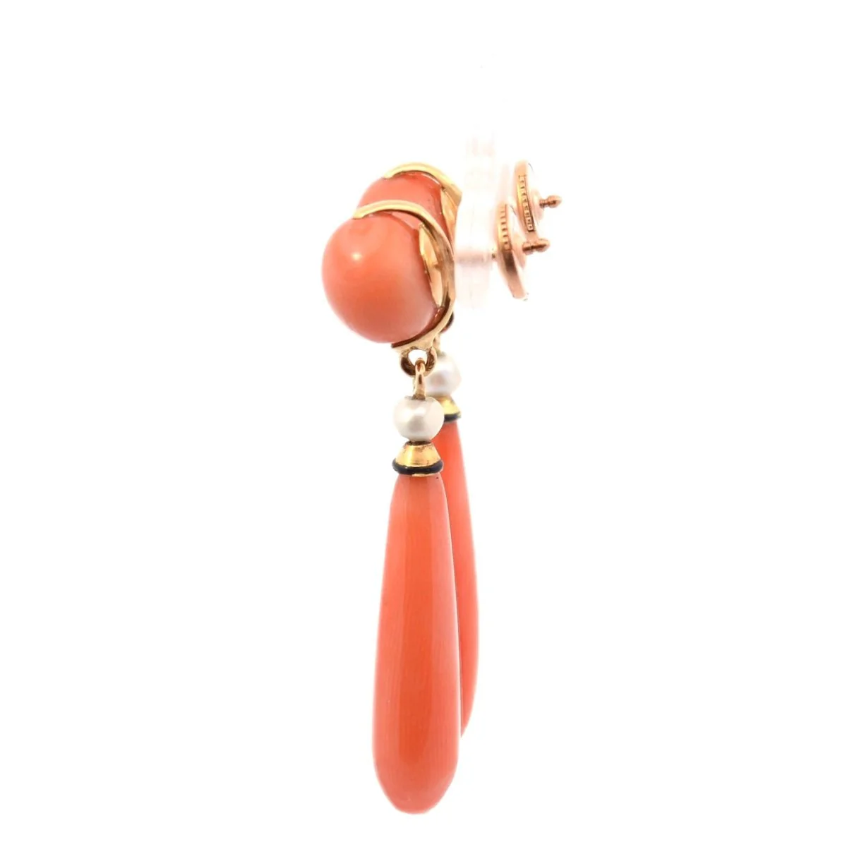 Boucles d'oreilles Pendantes en or jaune, corail et perles - Image 3