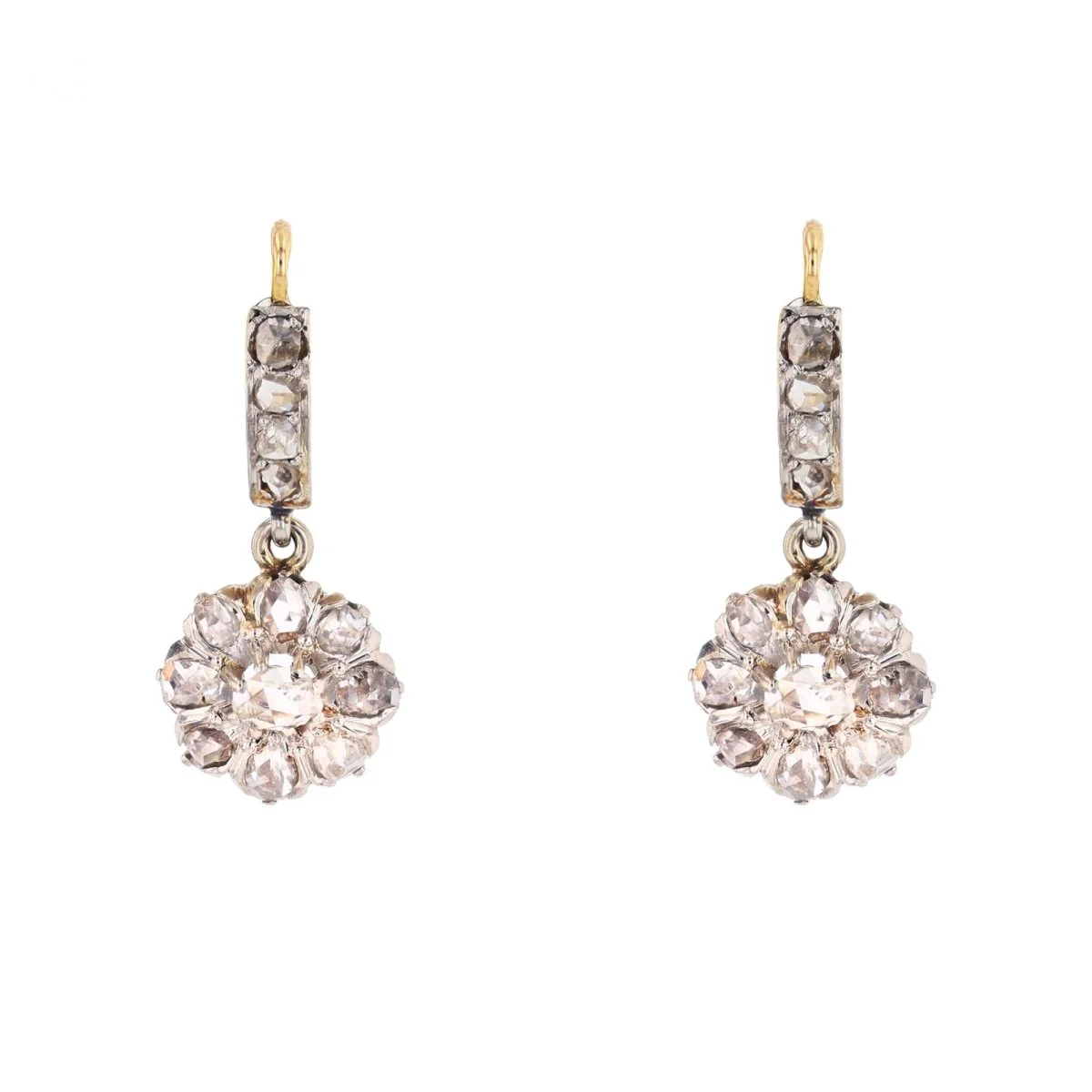 Boucles d'oreilles Pendantes en or jaune, platine et diamants