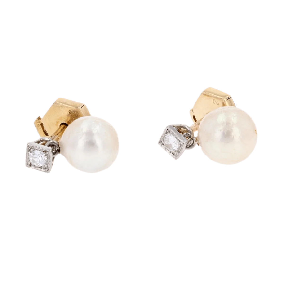 Boucles d'oreilles Puces en or jaune, perles et diamants - Image 3