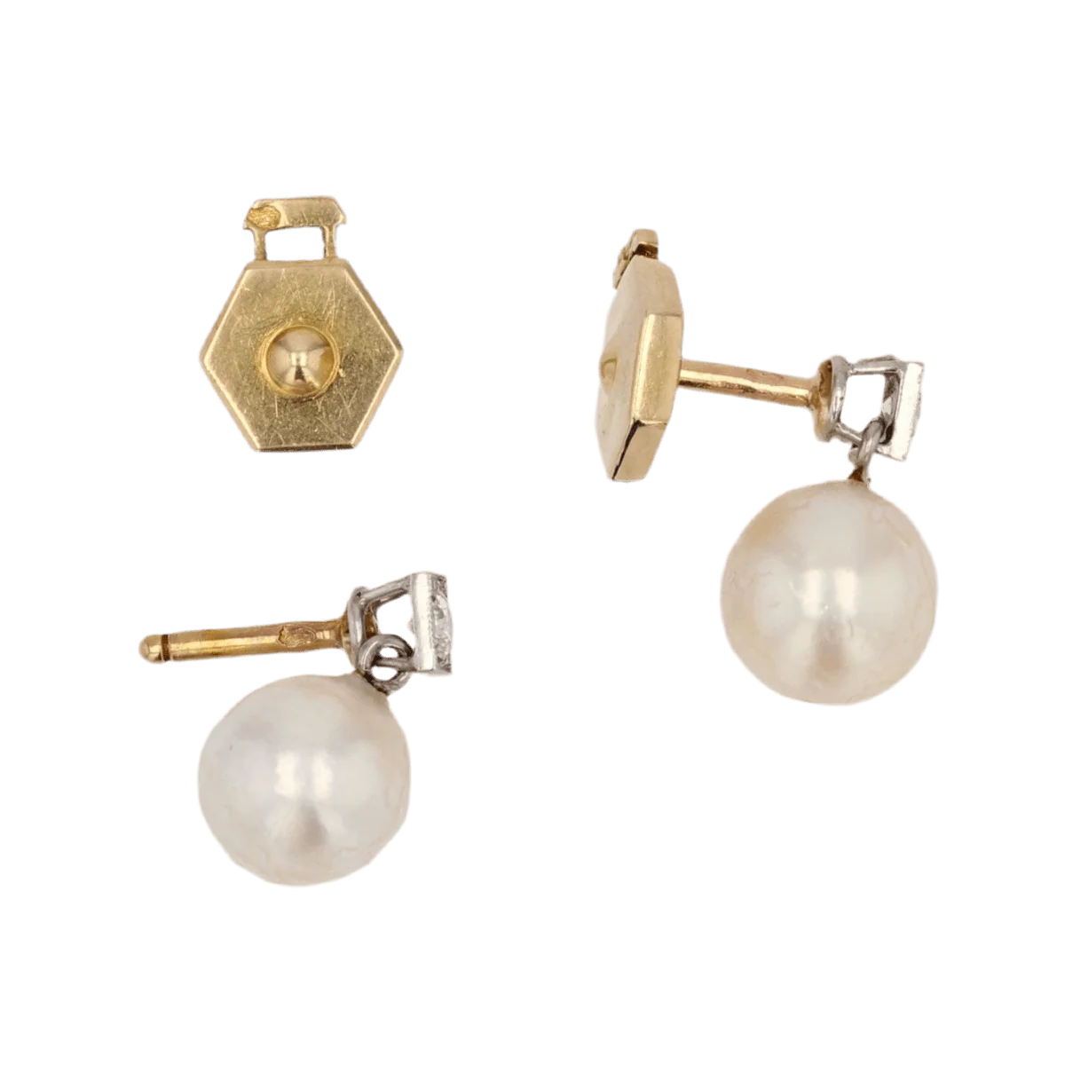 Boucles d'oreilles Puces en or jaune, perles et diamants - Image 4