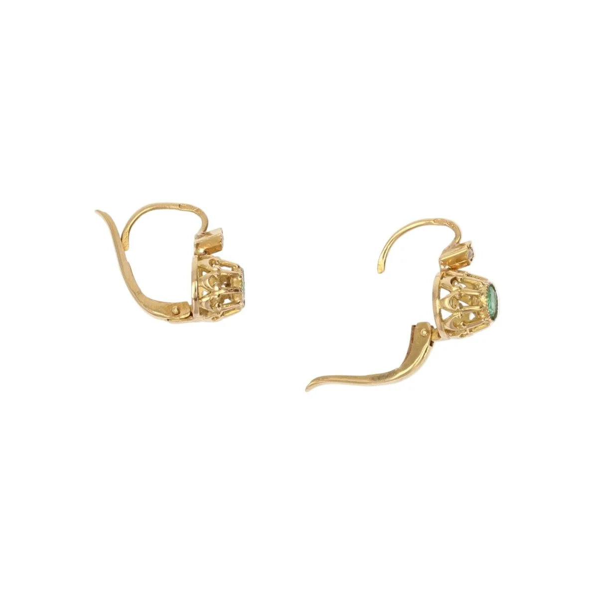 Boucles d'oreilles Dormeuses en or jaune, émeraudes et perles - Image 3