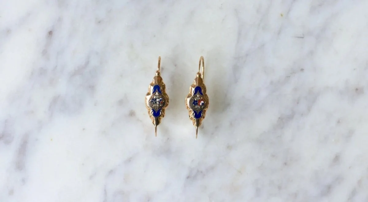 Boucles d'Oreilles Poissardes Or rose et Email - Image 2