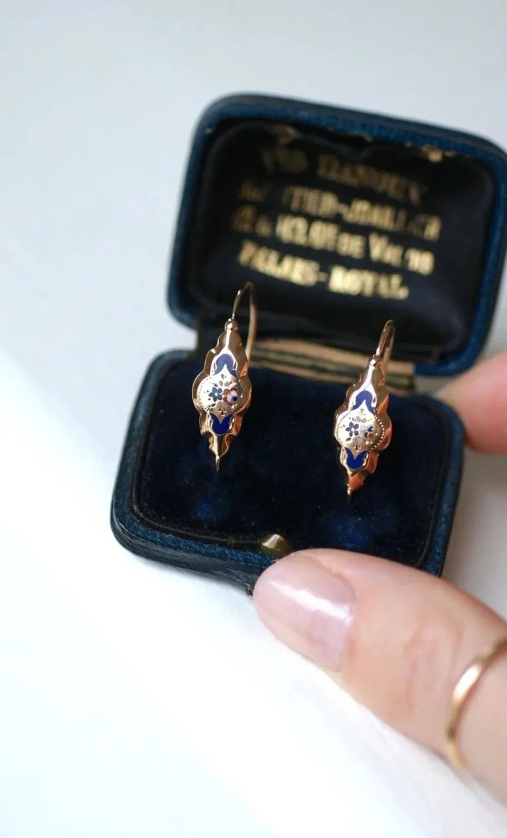 Boucles d'Oreilles Poissardes Or rose et Email - Image 3