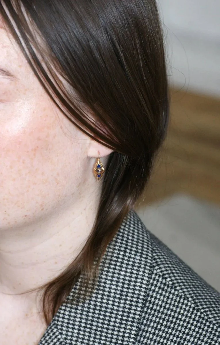 Boucles d'Oreilles Poissardes Or rose et Email - Image 4