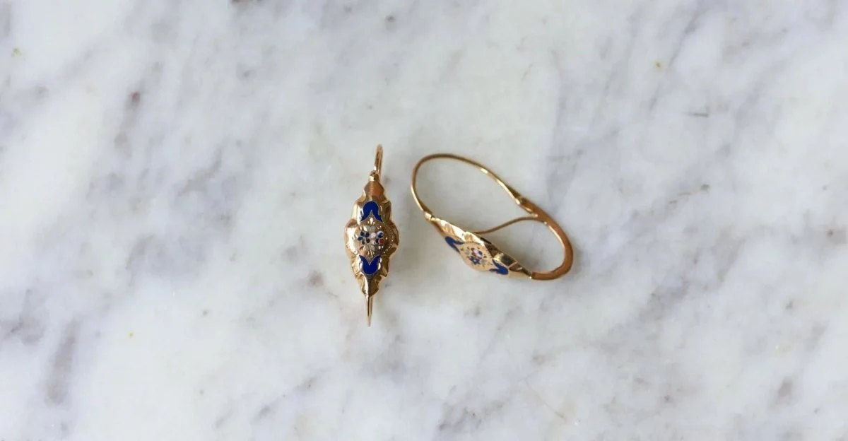 Boucles d'Oreilles Poissardes Or rose et Email - Image 5