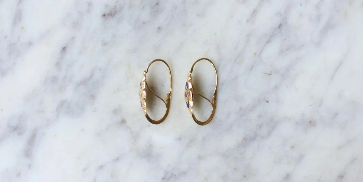 Boucles d'Oreilles Poissardes Or rose et Email - Image 9
