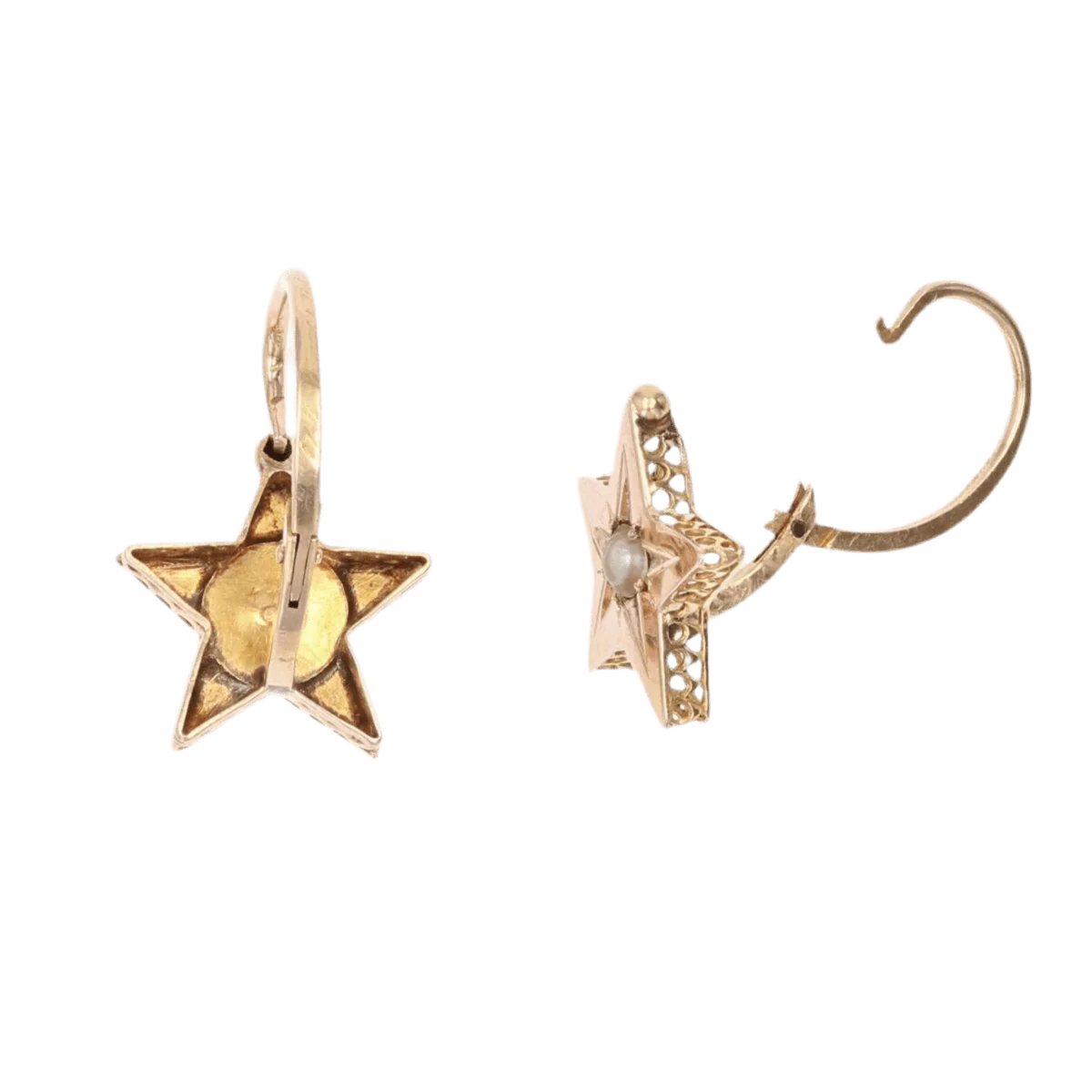 Boucles d'oreilles Dormeuses en en or rose et perles - Image 3