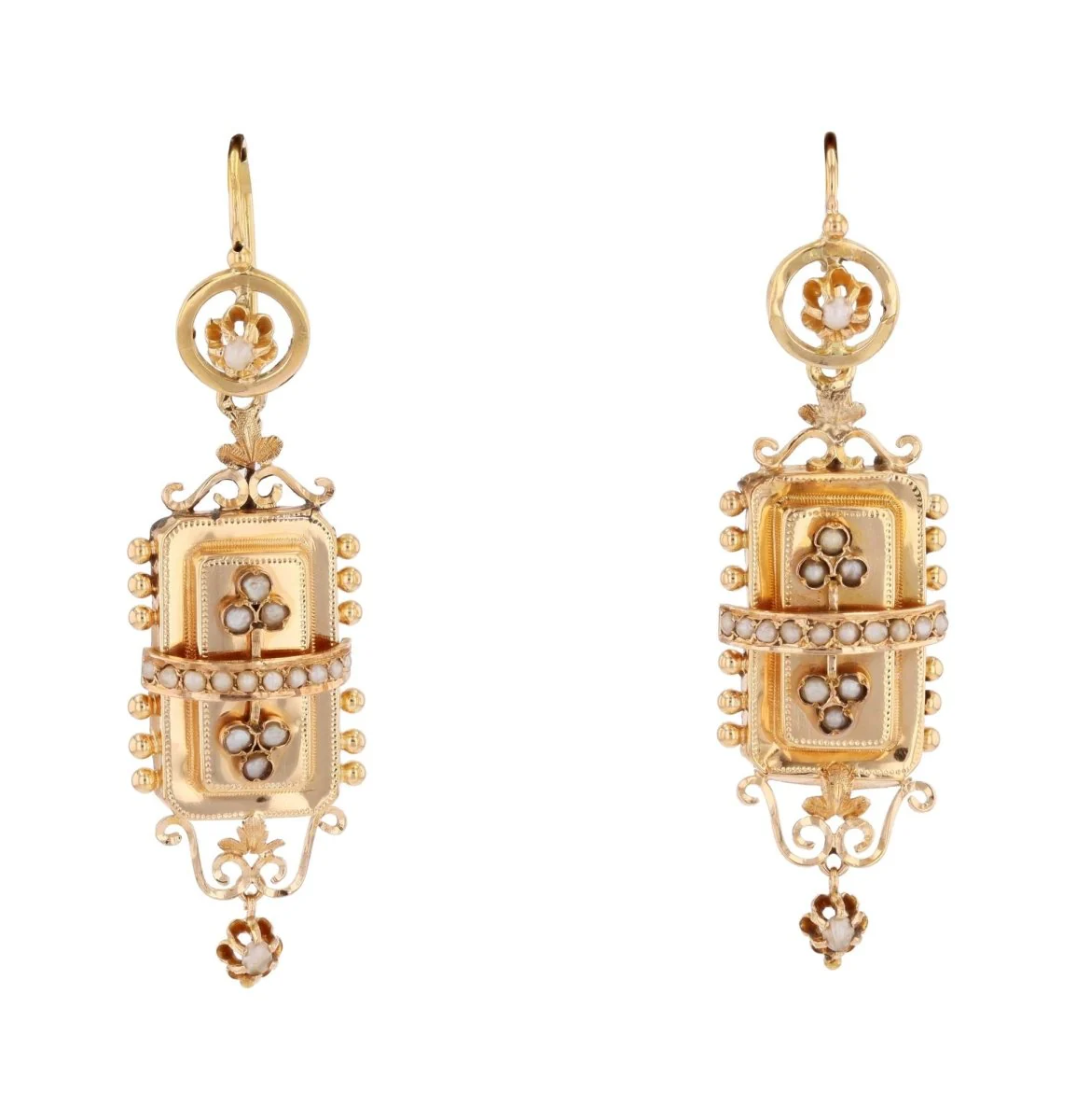 Boucles d'oreilles Pendantes en or rose et perles